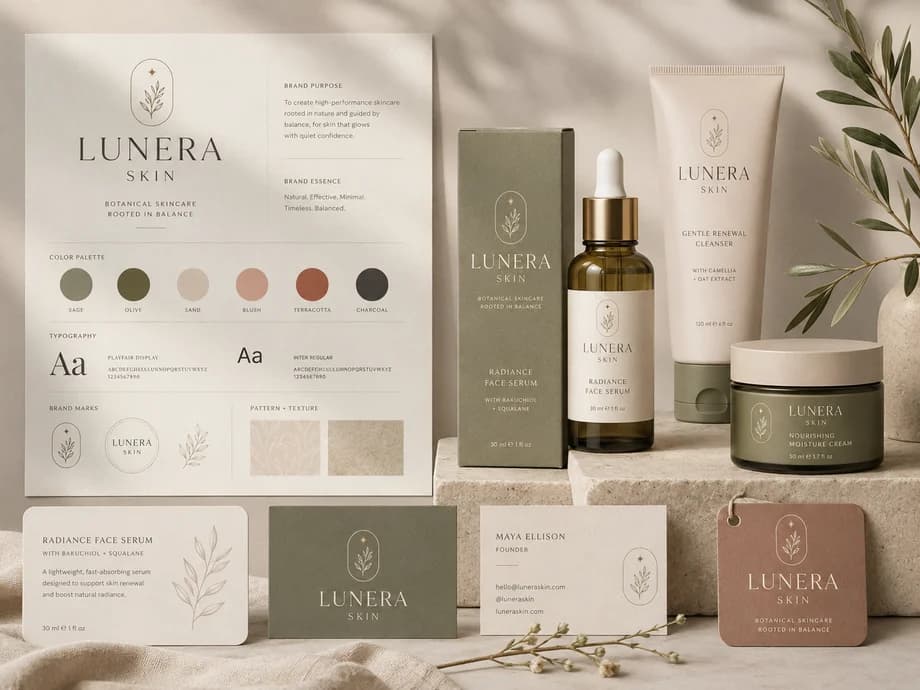 Lunera brand identity and packaging mockup
