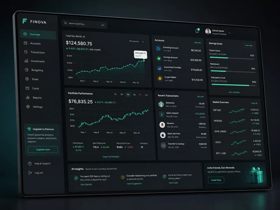 Finova financial dashboard web application mockup