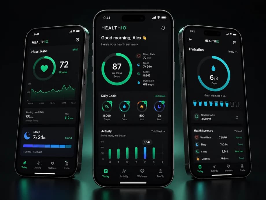 Healthio mobile app screens mockup